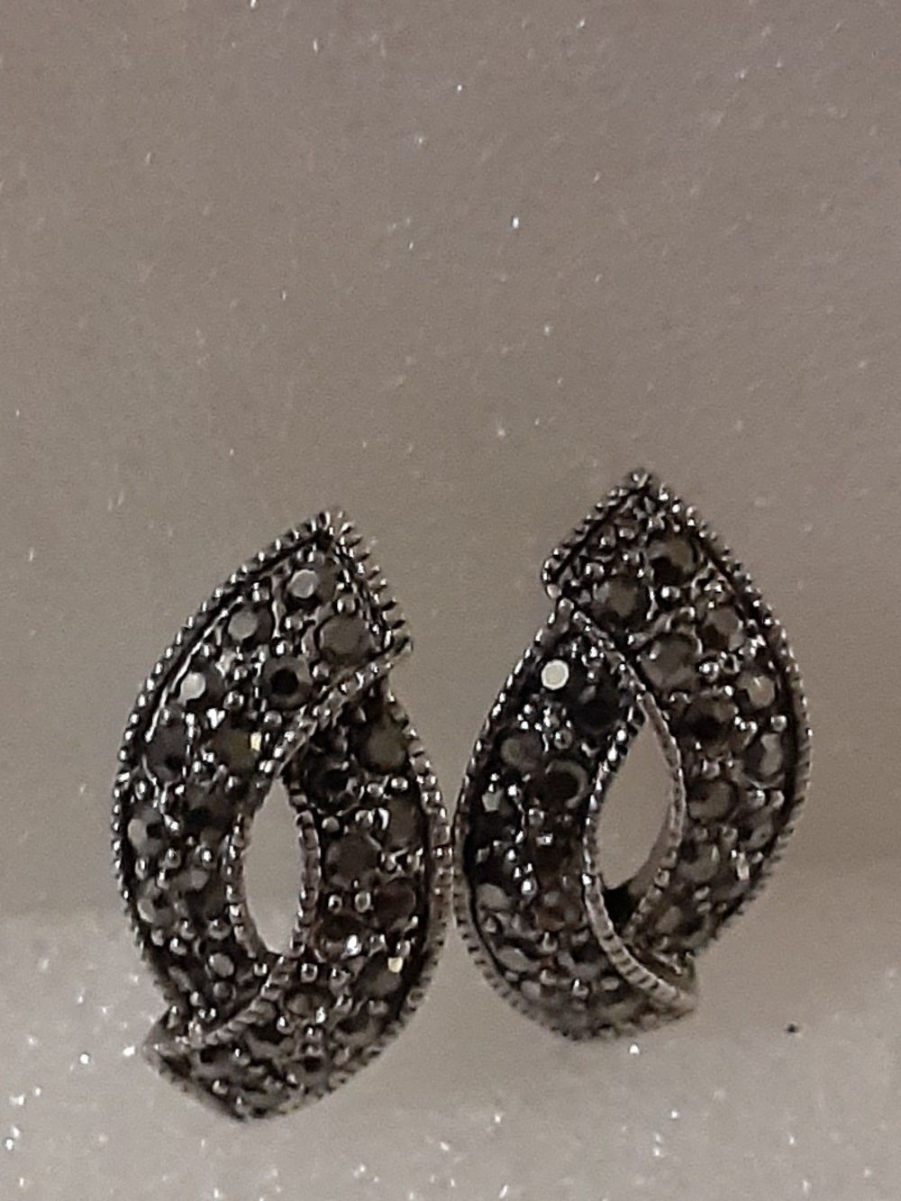 Silver Marcasite Loop Stud Earrings - Women Jewelry